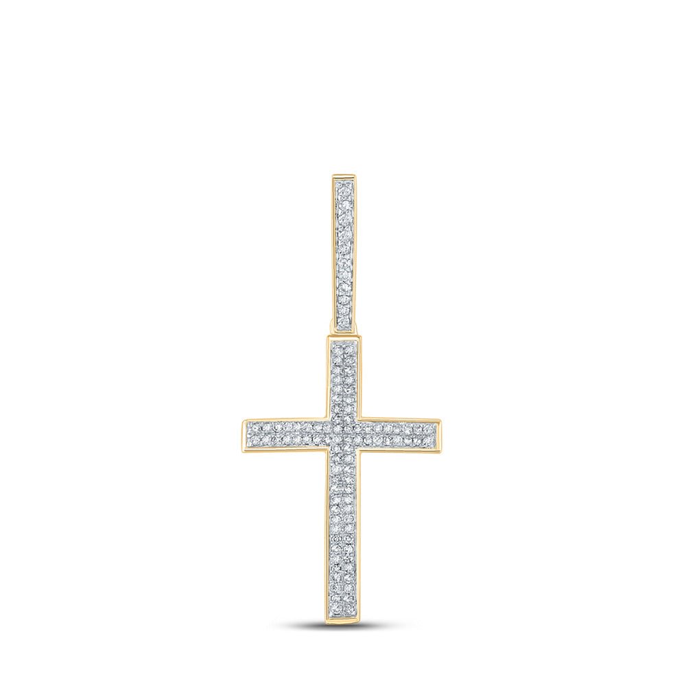 14kt Yellow Gold Men's Round Diamond Cross Charm Pendant - Captivating Elegance - Splendid Jewellery