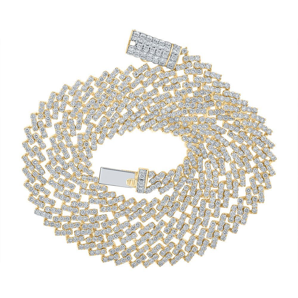 14kt Yellow Gold Men's Round Diamond Cuban 24 - inch Chain Necklace - Exquisite Brilliance - Splendid Jewellery