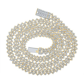 14kt Yellow Gold Men's Round Diamond Cuban 24 - inch Chain Necklace - Exquisite Brilliance - Splendid Jewellery