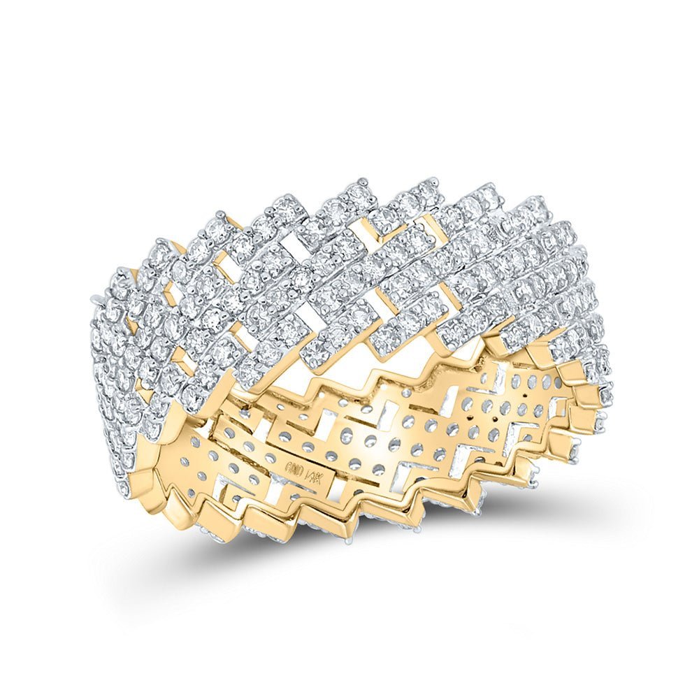 14kt Yellow Gold Men's Round Diamond Cuban Eternity Band Ring - A Dazzling Statement of Masculine Elegance - Splendid Jewellery
