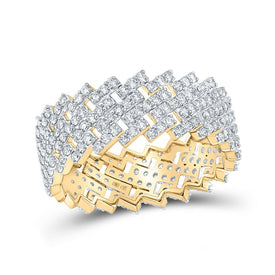 14kt Yellow Gold Men's Round Diamond Cuban Eternity Band Ring - A Dazzling Statement of Masculine Elegance - Splendid Jewellery