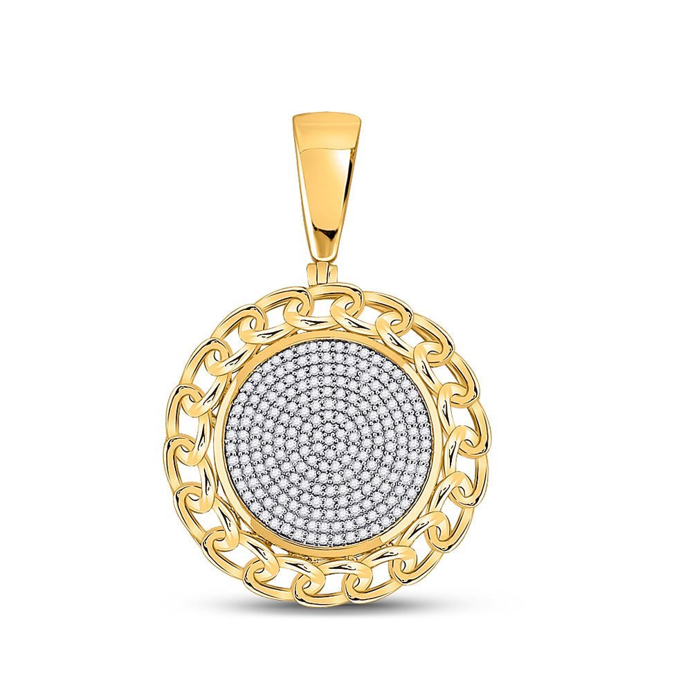 14kt Yellow Gold Men's Round Diamond Cuban Link Circle Charm Pendant - 1/2 Cttw | Splendid Jewellery - Splendid Jewellery