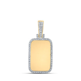 14kt Yellow Gold Men's Round Diamond Dog Tag Memory Charm Pendant 1/3 Cttw - Splendid Jewellery