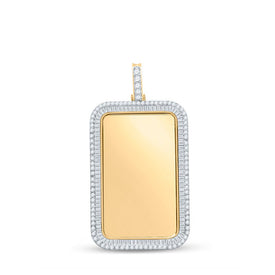14kt Yellow Gold Men's Round Diamond Dog Tag Memory Charm Pendant 2 Cttw | Splendid Jewellery - Splendid Jewellery