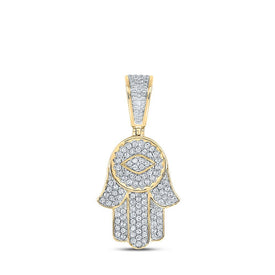 14kt Yellow Gold Men's Round Diamond Hamsa Charm Pendant - Captivating Elegance - Splendid Jewellery
