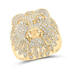 14kt Yellow Gold Mens Round Diamond Lion Head Animal Ring 2-3/4 Cttw - Top View