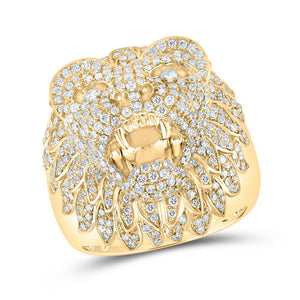 14kt Yellow Gold Mens Round Diamond Lion Head Animal Ring 2 - 3/4 Cttw | Majestic Wildlife Collection - Splendid Jewellery