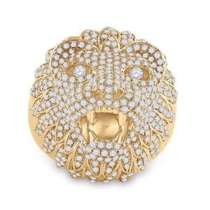 14kt Yellow Gold Mens Round Diamond Lion Head Animal Ring 2 - 3/4 Cttw | Majestic Wildlife Collection - Splendid Jewellery