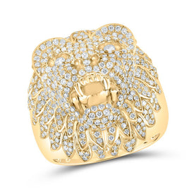 14kt Yellow Gold Mens Round Diamond Lion Head Animal Ring 2 - 3/4 Cttw | Majestic Wildlife Collection - Splendid Jewellery