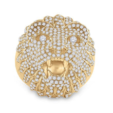 Load image into Gallery viewer, 14kt Yellow Gold Mens Round Diamond Lion Head Animal Ring 2 - 3/4 Cttw | Majestic Wildlife Collection - Splendid Jewellery