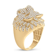 Load image into Gallery viewer, 14kt Yellow Gold Mens Round Diamond Lion Head Animal Ring 2-3/4 Cttw - Front View