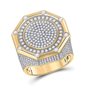 14kt Yellow Gold Men's Round Diamond Octagon Cluster Ring 2 - 3/4 Cttw | Splendid Jewellery - Splendid Jewellery