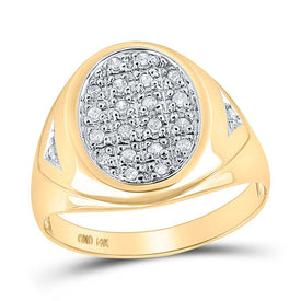 14kt Yellow Gold Men's Round Diamond Oval Cluster Ring - Exquisite Brilliance - Splendid Jewellery