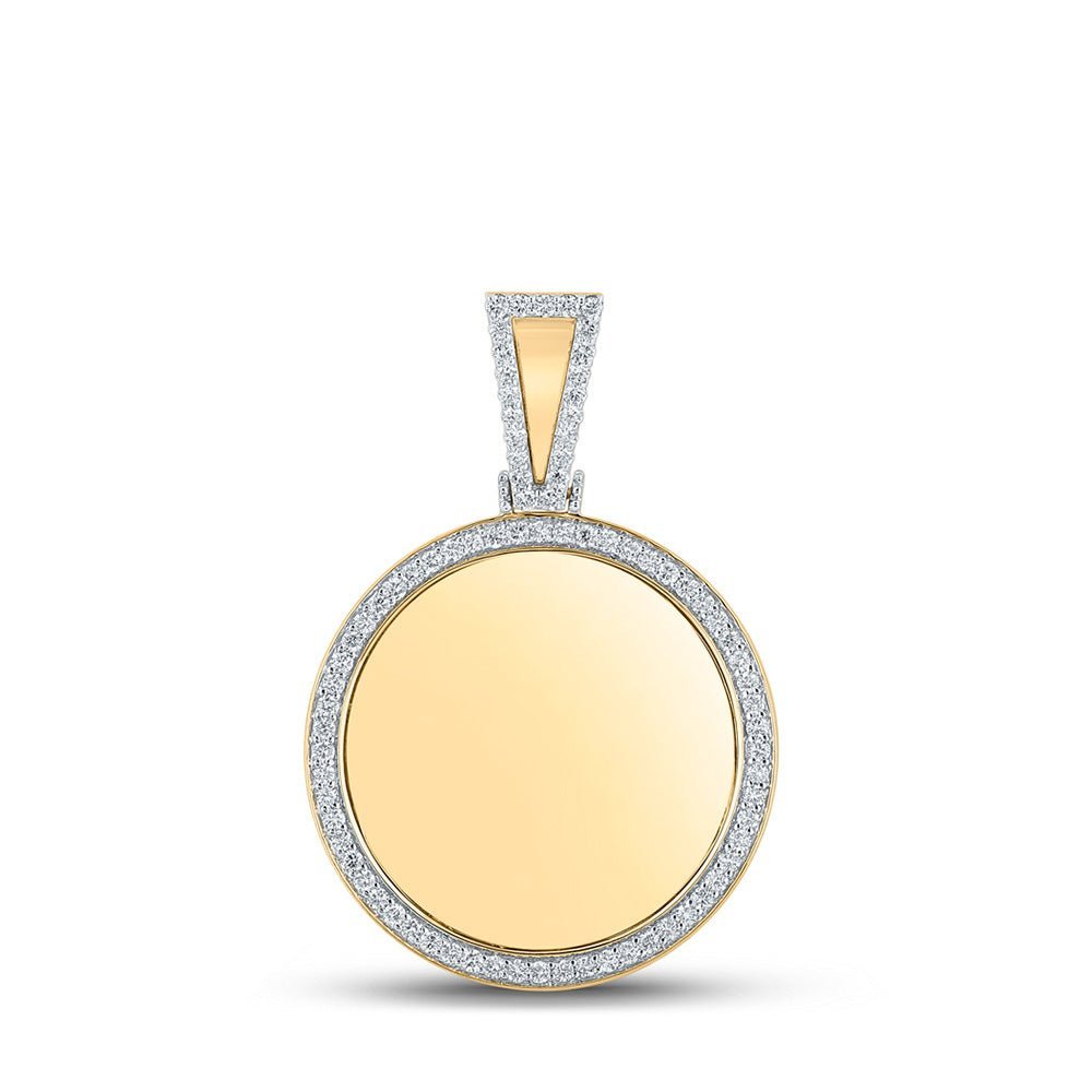 14kt Yellow Gold Men's Round Diamond Picture Memory Circle Charm Pendant - 1 - 1/2 Cttw | Splendid Jewellery - Splendid Jewellery