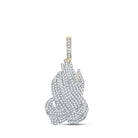 14kt Yellow Gold Men's Round Diamond Prayer Hands Charm Pendant - 1 - 5/8 Cttw - Splendid Jewellery