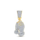 14kt Yellow Gold Men's Round Diamond Prayer Hands Charm Pendant - 3/8 Cttw - Splendid Jewellery - Splendid Jewellery