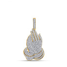 14kt Yellow Gold Men's Round Diamond Prayer Hands Charm Pendant 7/8 Cttw - Exquisite Jewelry Masterpiece - Splendid Jewellery