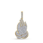 14kt Yellow Gold Men's Round Diamond Prayer Hands Charm Pendant 7/8 Cttw - Exquisite Jewelry Masterpiece - Splendid Jewellery