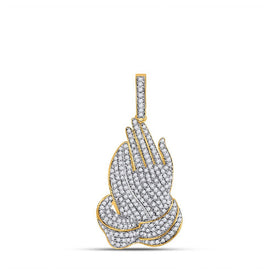 14kt Yellow Gold Men's Round Diamond Prayer Hands Charm Pendant 7/8 Cttw - Exquisite Jewelry Masterpiece - Splendid Jewellery