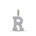 14kt Yellow Gold Men's Round Diamond R Initial Letter Charm Pendant - 1 - 7/8 Cttw | Splendid Jewellery - Splendid Jewellery