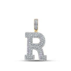 14kt Yellow Gold Men's Round Diamond R Initial Letter Charm Pendant - 1 - 7/8 Cttw | Splendid Jewellery - Splendid Jewellery