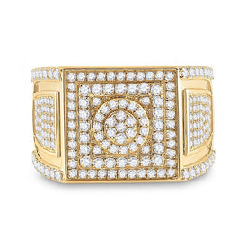 14kt Yellow Gold Men's Round Diamond Square Cluster Ring - 3 Cttw - Splendid Jewellery
