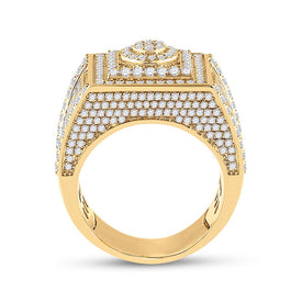 14kt Yellow Gold Men's Round Diamond Square Cluster Ring - 3 Cttw - Top View