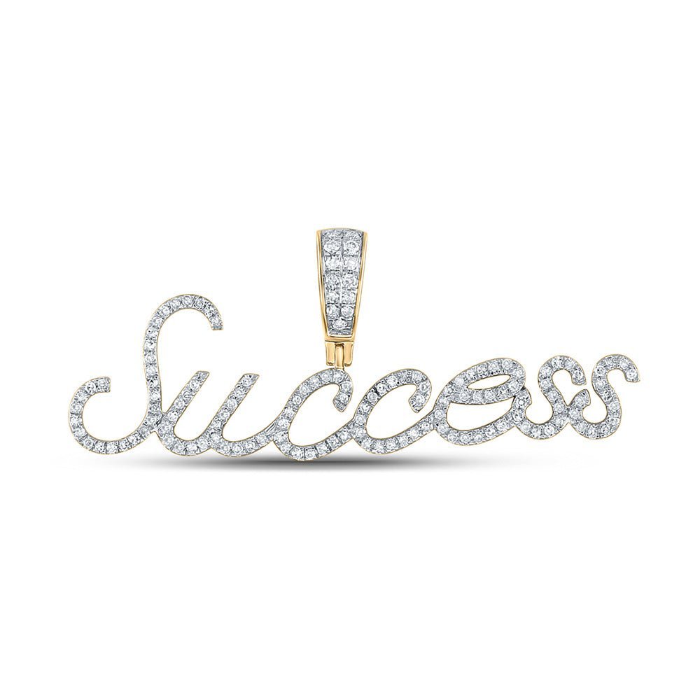 14kt Yellow Gold Men's Round Diamond SUCCESS Charm Pendant 1/2 Cttw - Splendid Jewellery