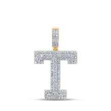 Load image into Gallery viewer, 14kt Yellow Gold Men's Round Diamond T Initial Letter Charm Pendant - 1 - 1/2 Cttw - Splendid Jewellery