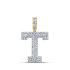 14kt Yellow Gold Men's Round Diamond T Initial Letter Charm Pendant - 1 - 1/2 Cttw - Splendid Jewellery