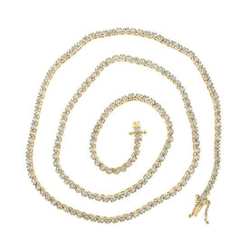14kt Yellow Gold Men's Round Diamond Tennis Chain Necklace - 3 - 1/4 Cttw - Splendid Jewellery