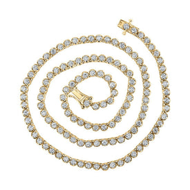 14kt Yellow Gold Men's Round Diamond Tennis Chain Necklace - 6.5 Cttw - Exquisite Brilliance - Splendid Jewellery