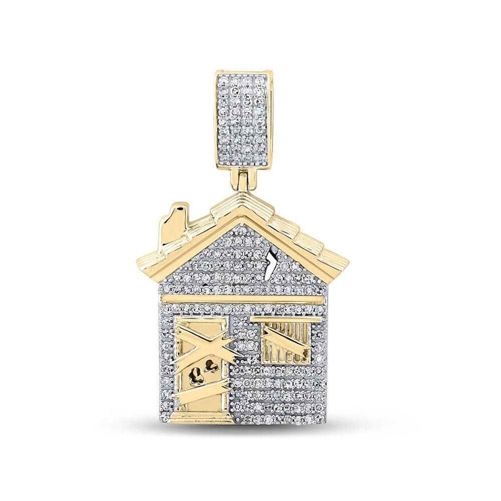 14kt Yellow Gold Men's Round Diamond Trap House Charm Pendant 3/4 Cttw | Splendid Jewellery - Splendid Jewellery
