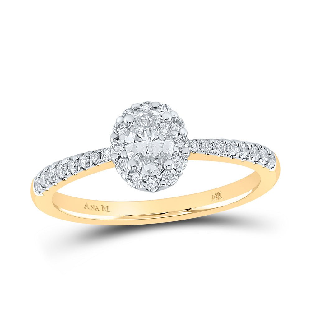 14kt Yellow Gold Mesmerizing Oval Diamond Halo Bridal Wedding Engagement Ring 1/2 Cttw - Splendid Jewellery
