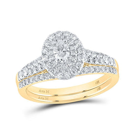 14kt Yellow Gold Mesmerizing Oval Diamond Halo Bridal Wedding Ring Band Set - Splendid Jewellery
