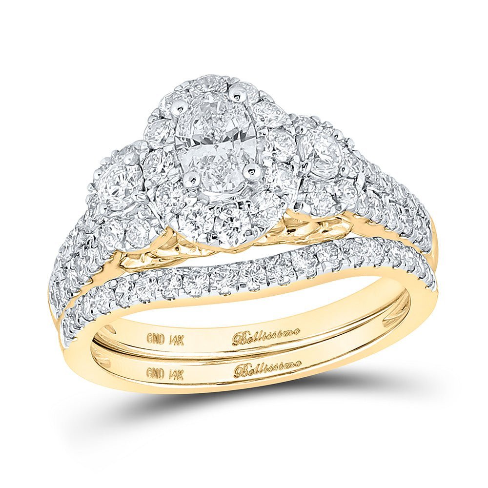 14kt Yellow Gold Oval Diamond Halo Bridal Wedding Ring Band Set with Blue Sapphire Accent Stone - A Timeless Love Story - Splendid Jewellery