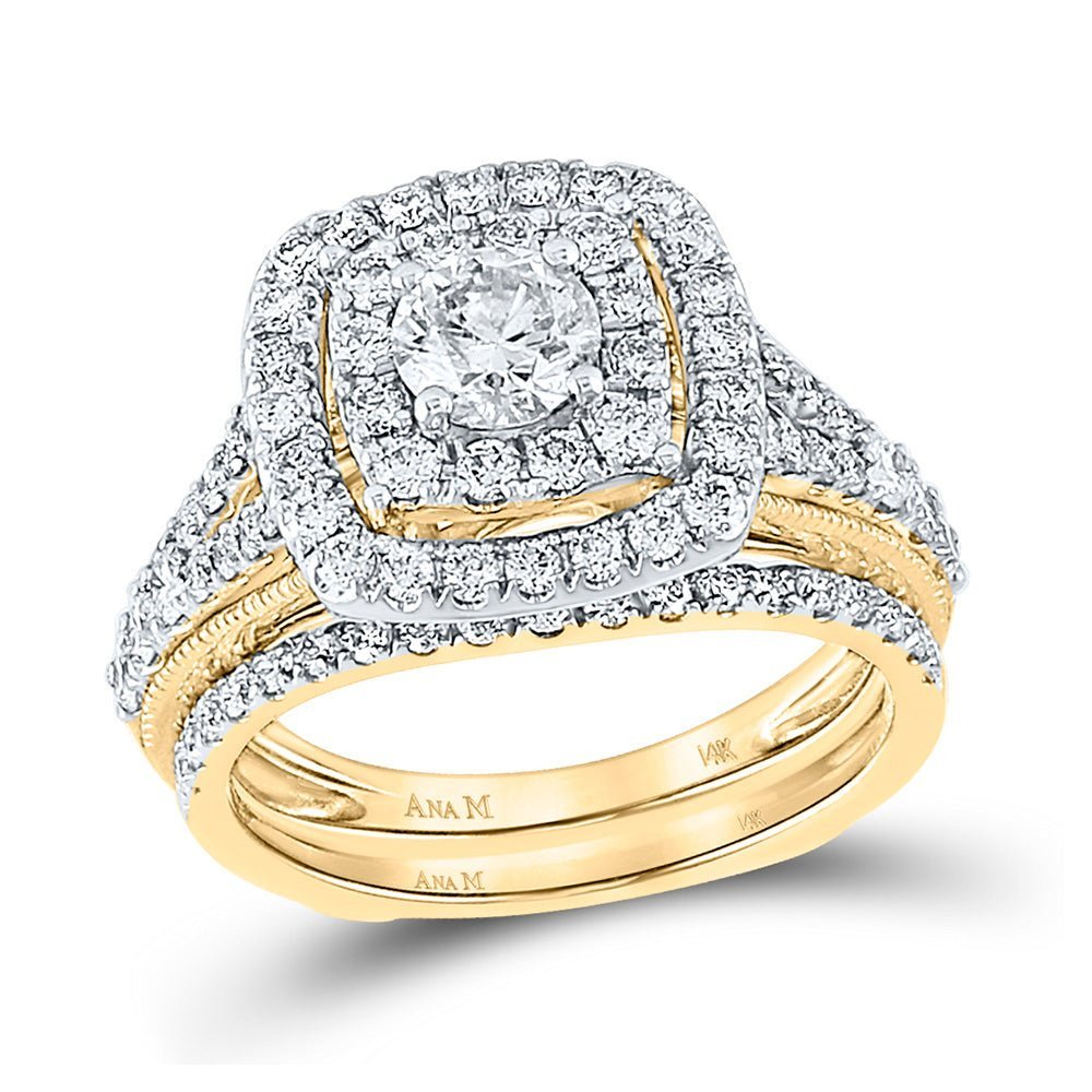 14kt Yellow Gold Radiant Love Diamond Bridal Wedding Ring Band Set 1 - 1/2 Cttw - Splendid Jewellery