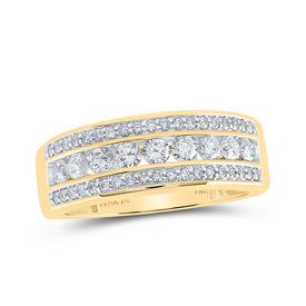 14kt Yellow Gold Triple Row Diamond Band Ring - 1 Cttw - Exquisite Men's Jewelry - Splendid Jewellery