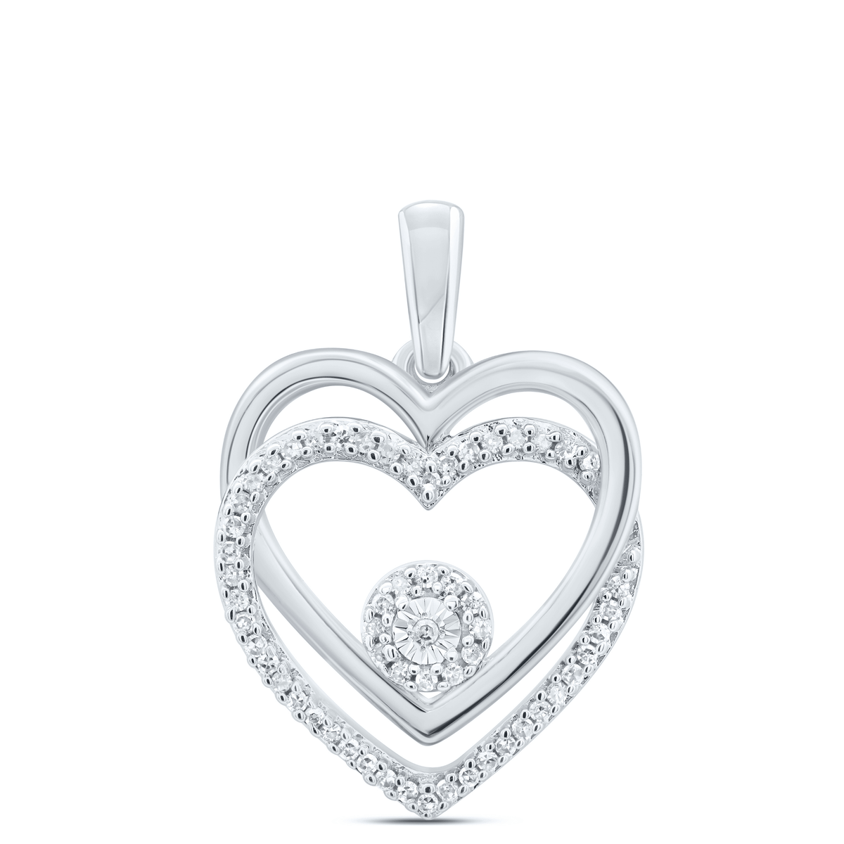 Sterling Silver Round Diamond Heart Pendant 1/10 Cttw - Splendid Jewellery