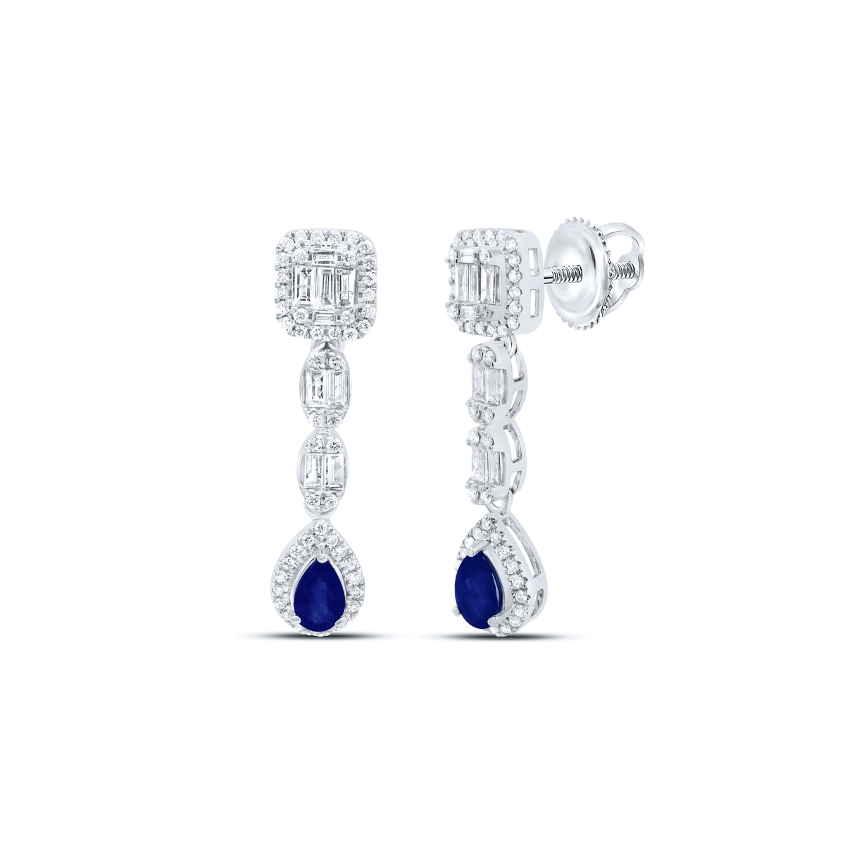 14K White Gold Gift - Ready Blue Sapphire Earrings with Fine Detail - Splendid Jewellery