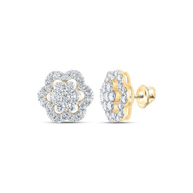 2 Carat Diamond Flower Cluster Earrings in 10kt Yellow Gold - Timeless Elegance and Sparkling Brilliance - Splendid Jewellery