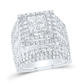 4 Carat Princess Diamond Square Bridal Wedding Ring Band Set - Top View