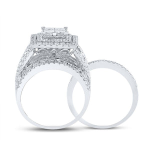 4 Carat Princess Diamond Square Bridal Wedding Ring Band Set | White Gold Majesty - Splendid Jewellery