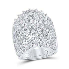 5 Carat White Gold Round Diamond Cluster Bridal Wedding Ring Band Set - Splendid Jewellery