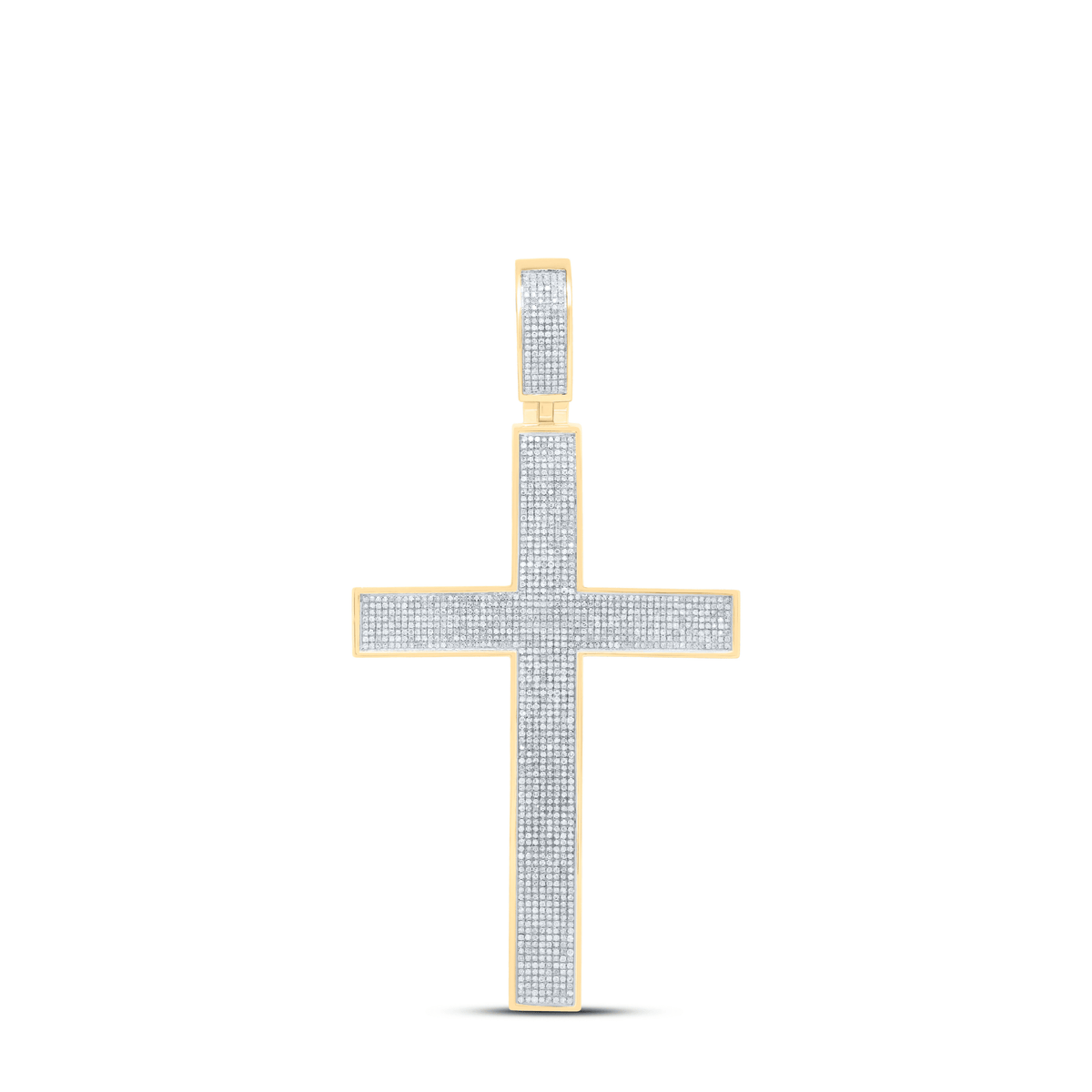 10K Yellow Gold Round Diamond Pave - Set Cross Crucifix Charm Pendant 2 1/5 Cttw - Splendid Jewellery