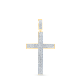 10K Yellow Gold Round Diamond Pave - Set Cross Crucifix Charm Pendant 2 1/5 Cttw - Splendid Jewellery