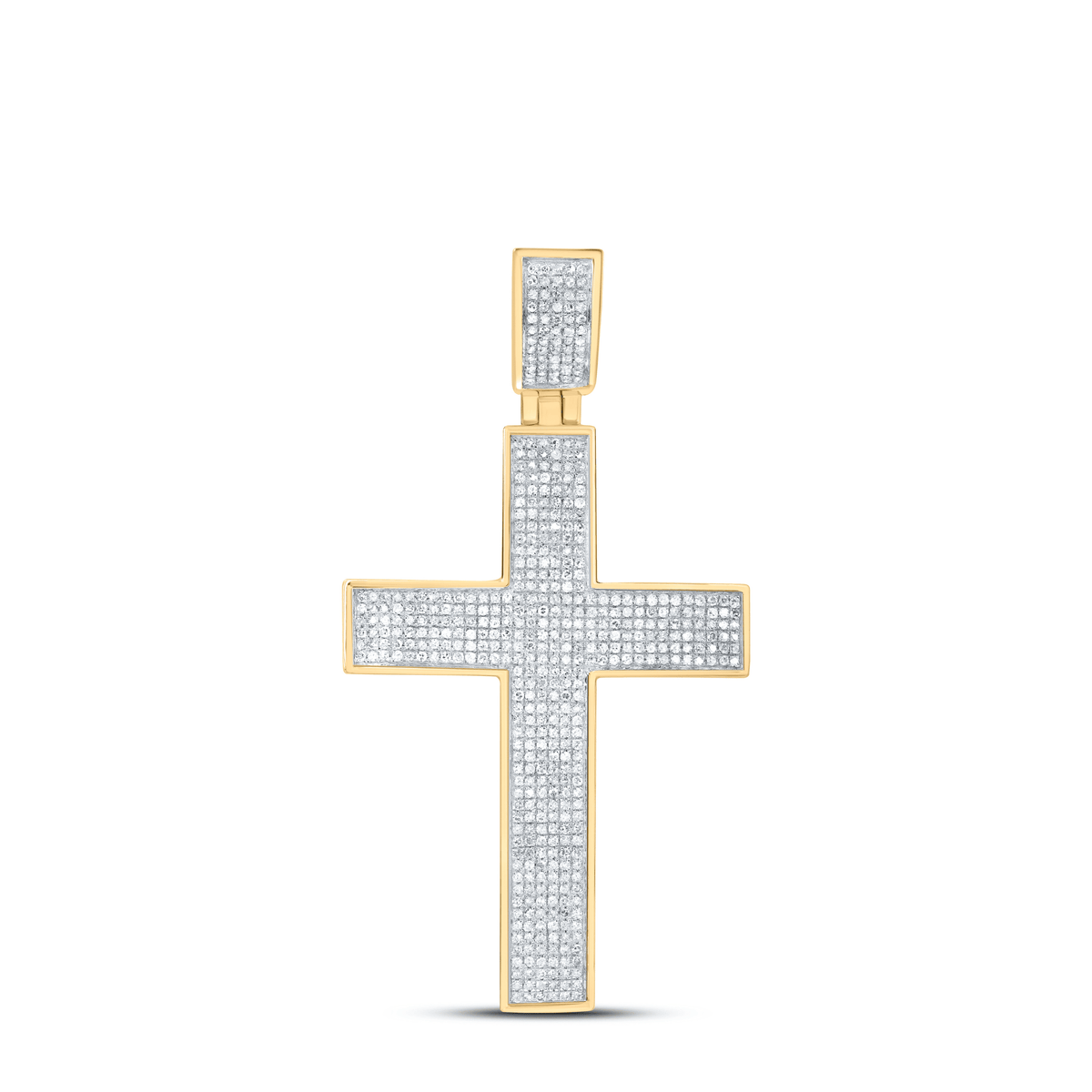 10K Yellow Gold Round Diamond Cross Charm Pendant 1 Cttw - Splendid Jewellery