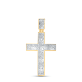 10K Yellow Gold Round Diamond Cross Charm Pendant 1 Cttw - Splendid Jewellery