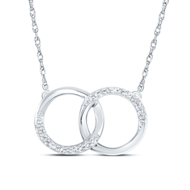 10K White Gold Round Diamond Womens Interlocking Double Circle Pendant Necklace 1/10 Cttw - Splendid Jewellery