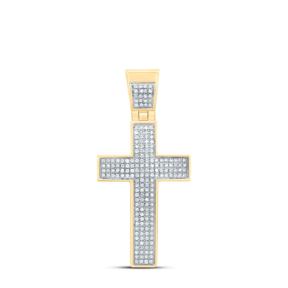 10K Yellow Gold Round Diamond Symmetrical Cross Charm Pendant 1/2 Cttw - Splendid Jewellery